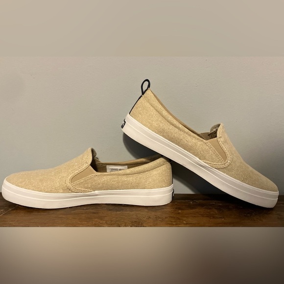 Sperry Crest Twin Gore Champagne Gold /Tan Textile Sparkle Sneakers - Picture 6 of 7